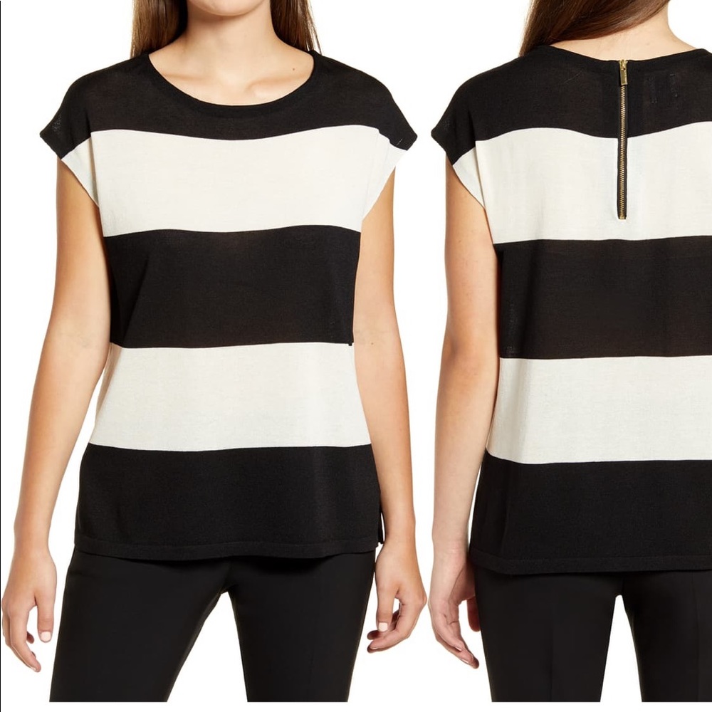 Anne Klein Cap- Sleeved Striped Sweater